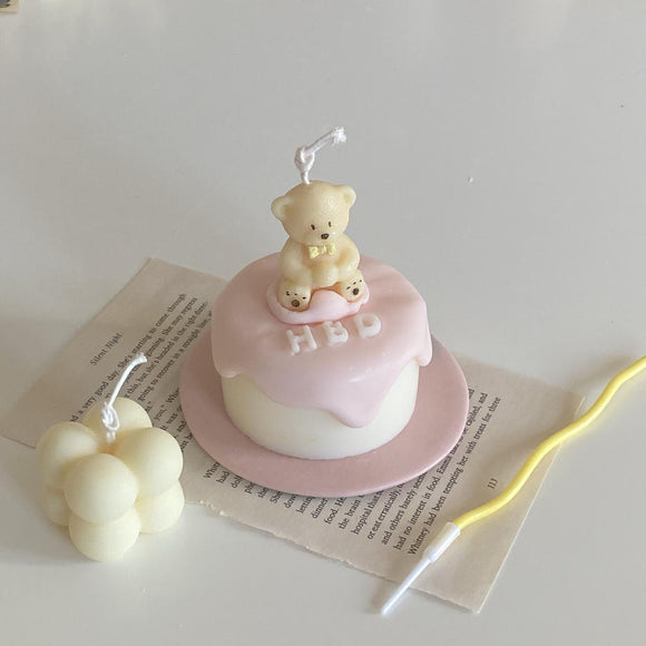 HBD bear cake candle